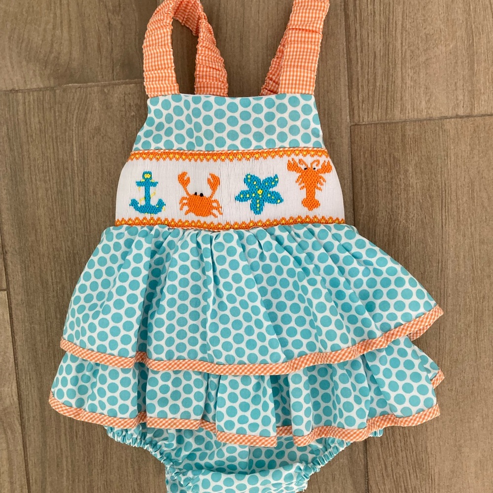 Blue and Orange Polka Dot Baby Dress